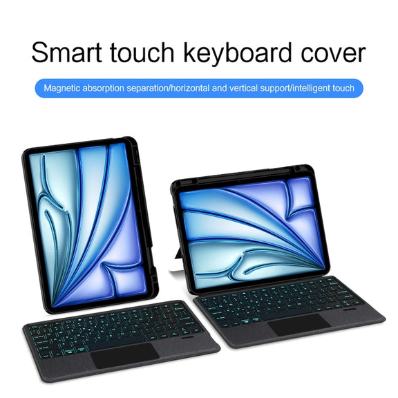 For iPad Air 11 2024 Intelligent Detachable Touch Bluetooth Keyboard Leather Tablet Case with Backlight/Pen Slot(Black)