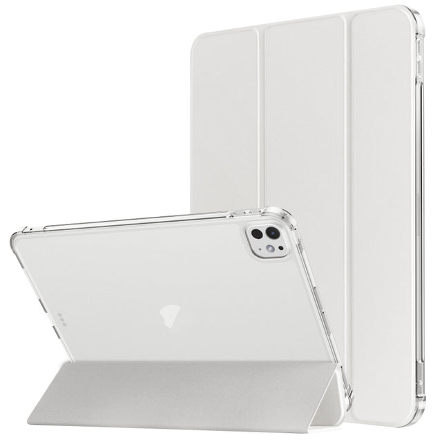 For iPad Pro 11 2024 Tri-fold Holder TPU Cover Frosted Leather Smart Tablet Case withh Pen Slot(Grey)