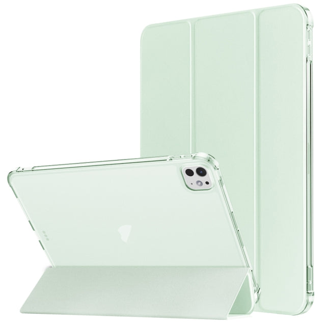 For iPad Pro 11 2024 Tri-fold Holder TPU Cover Frosted Leather Smart Tablet Case withh Pen Slot(Light Green)