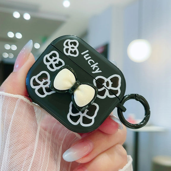 For AirPods Pro 2 / Pro 3D Colorful Pattern Bluetooth Earphone Protective Case(Black Bow)