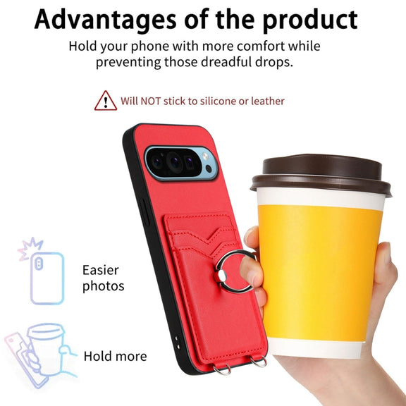For Google Pixel 9 / 9 Pro R20 Ring Card Holder Phone Case(Red)