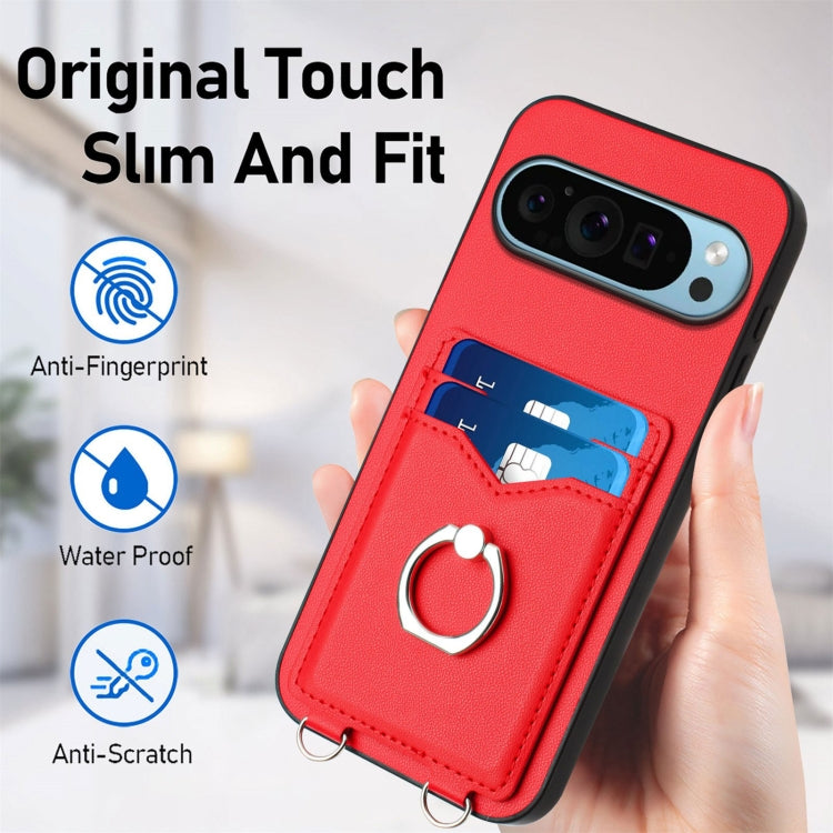 For Google Pixel 9 / 9 Pro R20 Ring Card Holder Phone Case(Red)