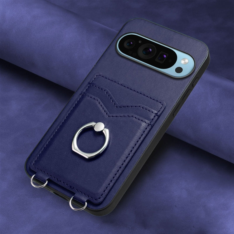 For Google Pixel 9 / 9 Pro R20 Ring Card Holder Phone Case(Blue)
