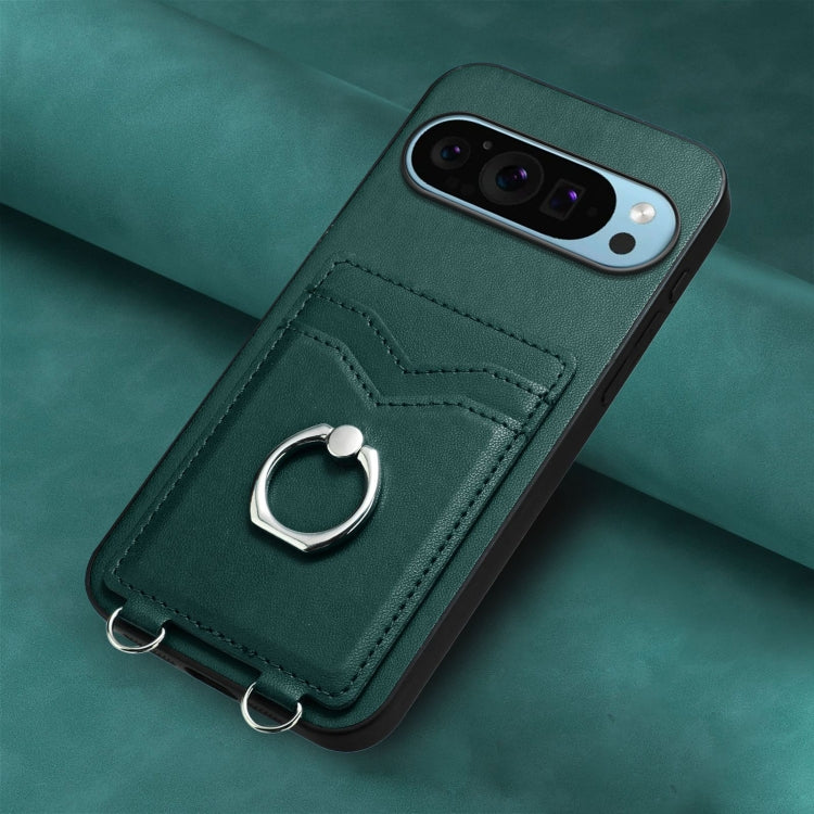For Google Pixel 9 / 9 Pro R20 Ring Card Holder Phone Case(Green)