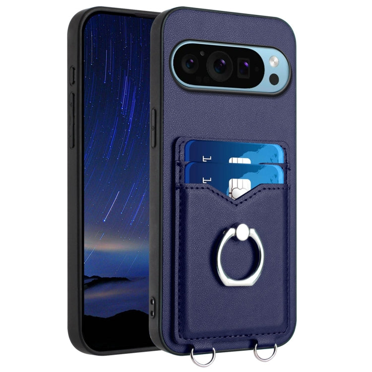 For Google Pixel 9 Pro XL R20 Ring Card Holder Phone Case(Blue)