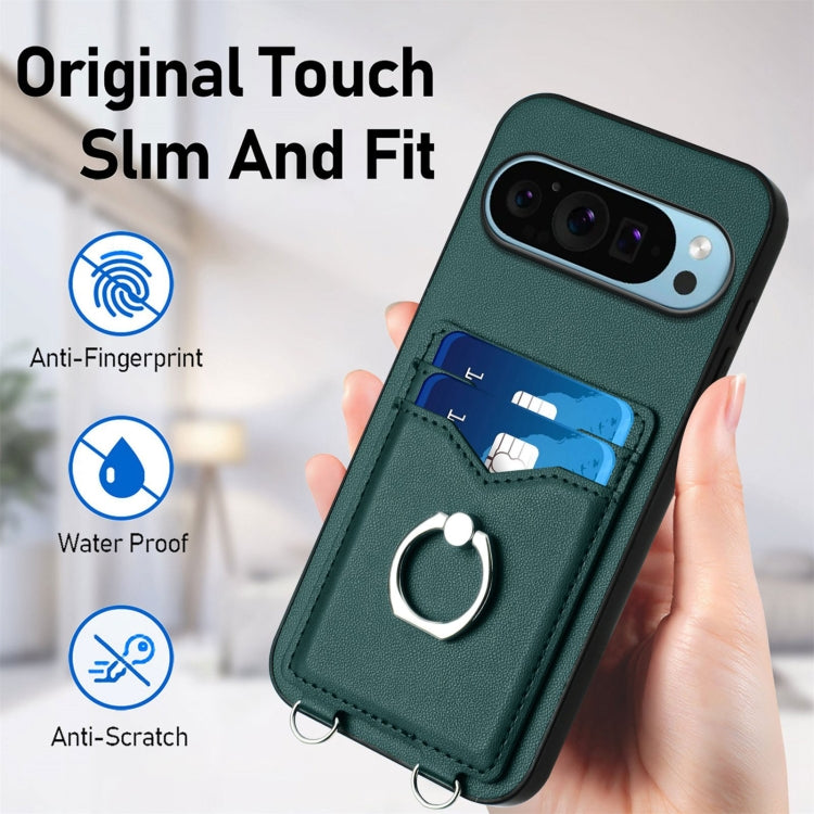 For Google Pixel 9 Pro XL R20 Ring Card Holder Phone Case(Green)