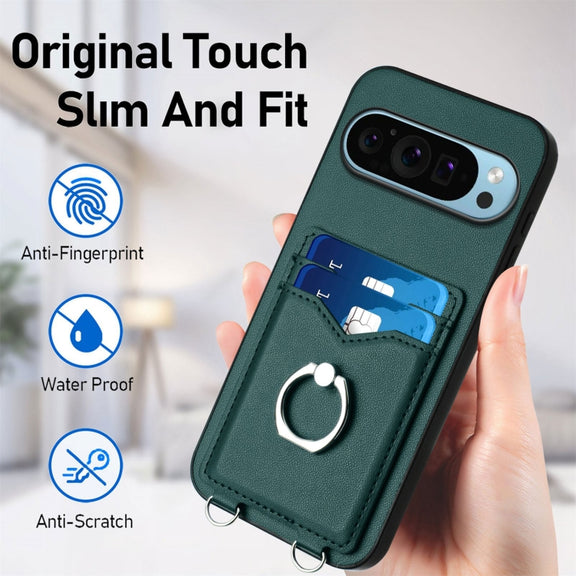 For Google Pixel 9 Pro XL R20 Ring Card Holder Phone Case(Green)
