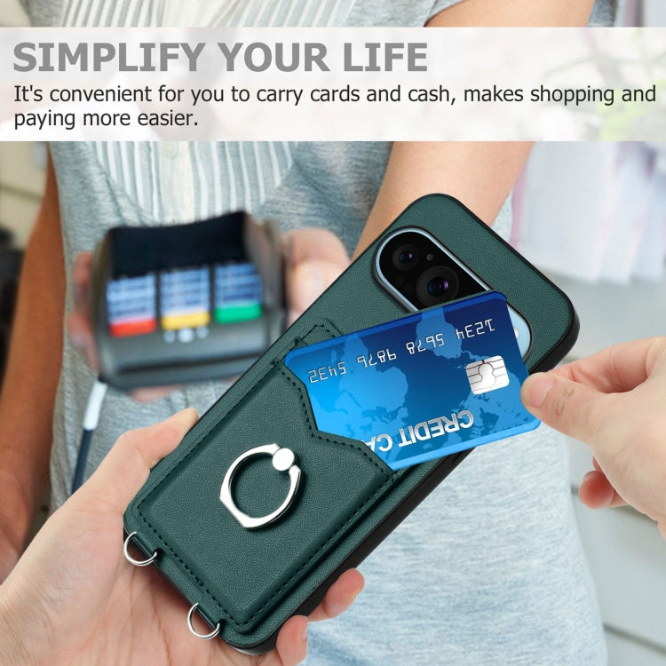 For Google Pixel 9 Pro XL R20 Ring Card Holder Phone Case(Green)