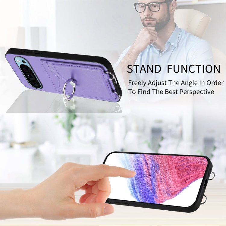 For Google Pixel 9 Pro XL R20 Ring Card Holder Phone Case(Purple)
