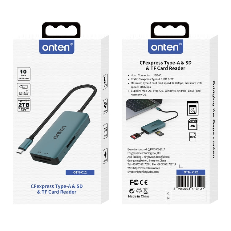 Onten C12 3 in 1 USB-C / Type-C to CFepress Type-A & SD & TF Card Reader(Pine Green)