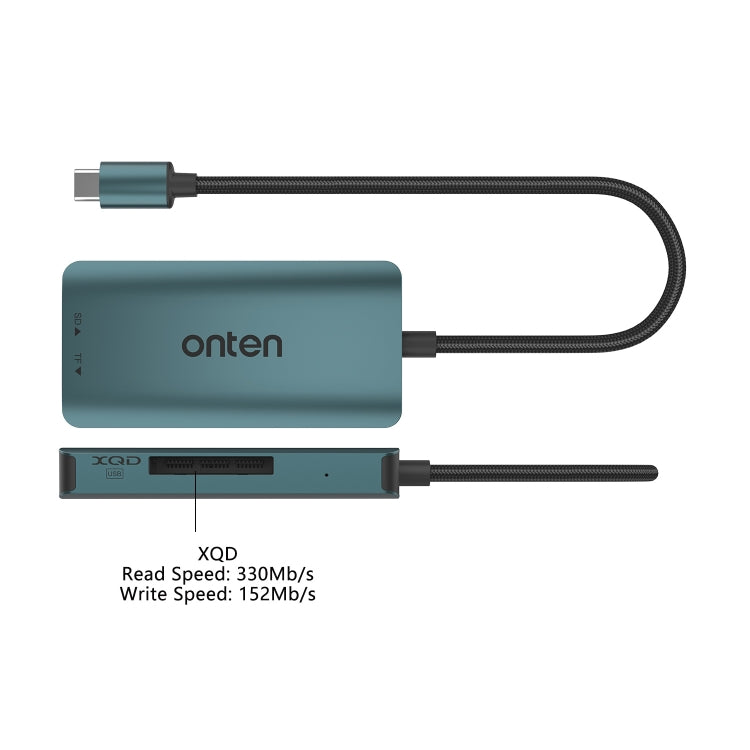 Onten C13 3 in 1 USB-C / Type-C to XQD & SD & TF Card Reader(Pine Green)