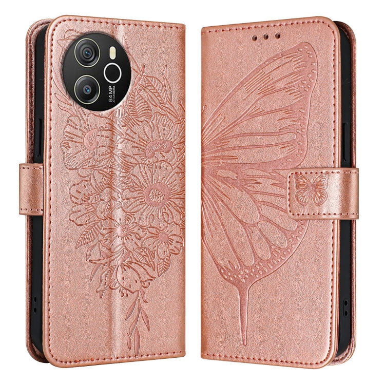 For Blackview Shark 8 Embossed Butterfly Leather Phone Case(Rose Gold)