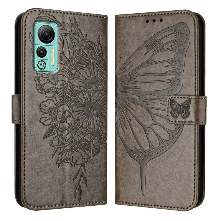 For Ulefone Note 14 Embossed Butterfly Leather Phone Case(Grey)