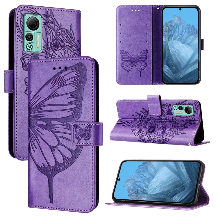 For Ulefone Note 14 Embossed Butterfly Leather Phone Case(Purple)