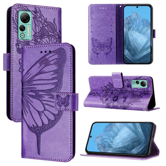 For Ulefone Note 14 Embossed Butterfly Leather Phone Case(Purple)