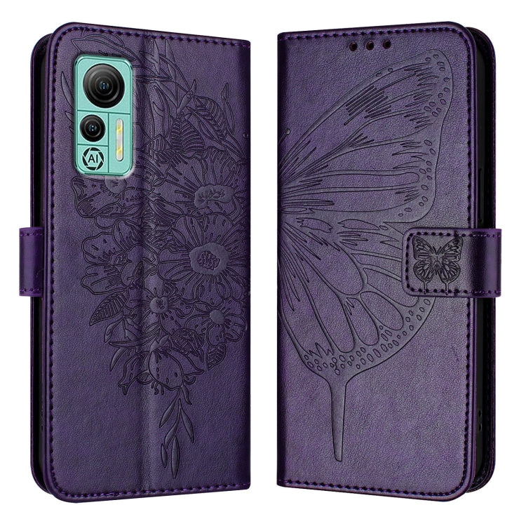 For Ulefone Note 14 Embossed Butterfly Leather Phone Case(Dark Purple)