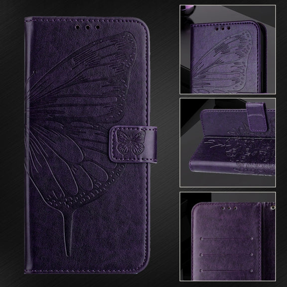 For Ulefone Note 14 Embossed Butterfly Leather Phone Case(Dark Purple)