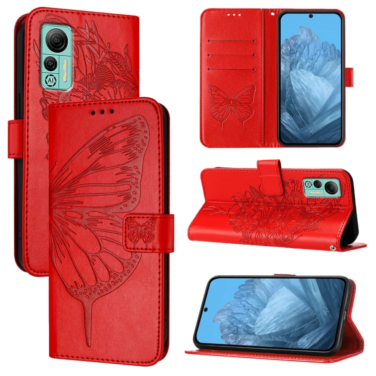 For Ulefone Note 14 Embossed Butterfly Leather Phone Case(Red)