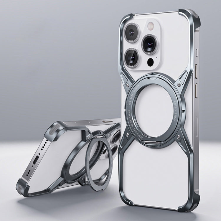 For iPhone 16 Pro Aluminum Alloy Frameless 360-Degree Rotating Phone Case(Grey)