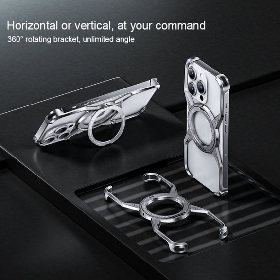 For iPhone 16 Pro Aluminum Alloy Frameless 360-Degree Rotating Phone Case(Grey)