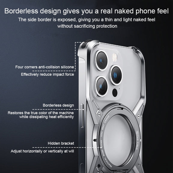 For iPhone 13 Pro Max / 14 Pro Max Aluminum Alloy Frameless 360-Degree Rotating Phone Case(Grey)