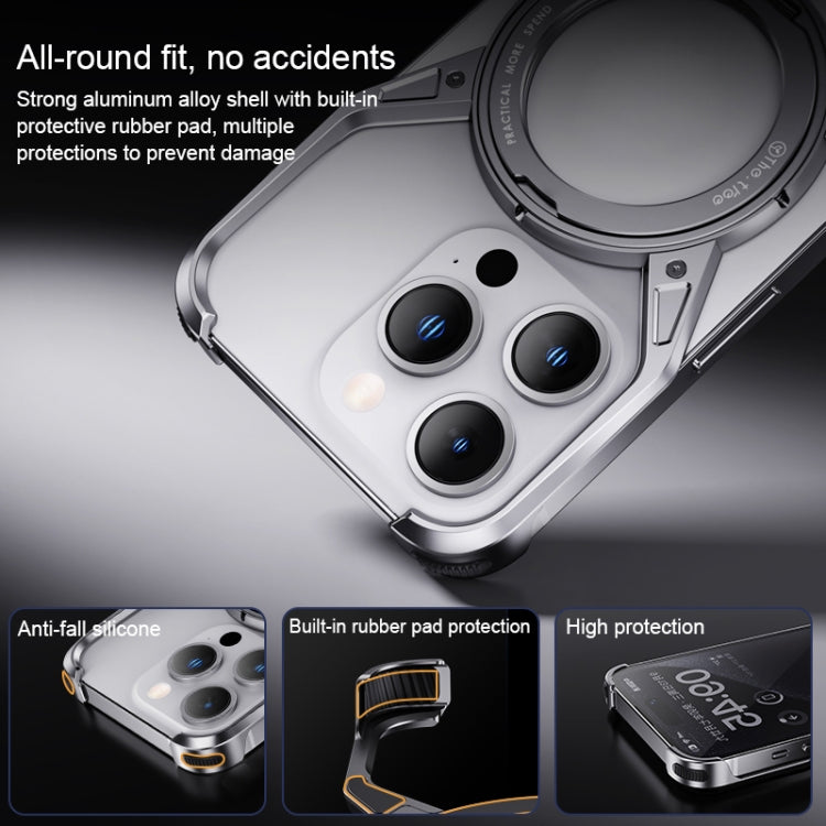 For iPhone 16 Pro Aluminum Alloy Frameless 360-Degree Rotating Phone Case(Silver)