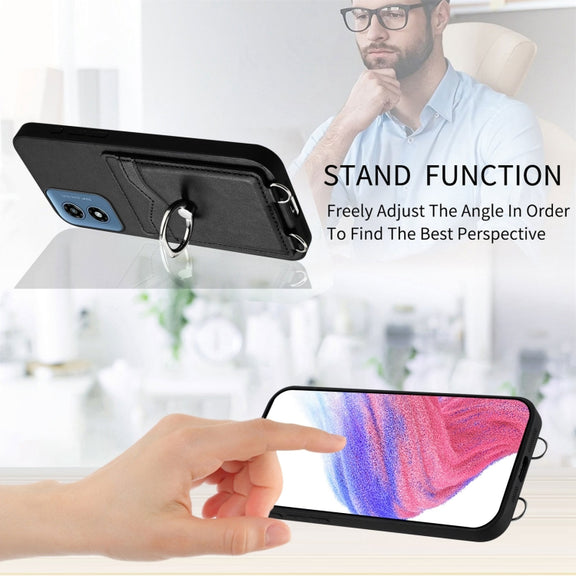 For Motorola Moto G Play 2024 4G R20 Ring Card Holder Phone Case(Black)