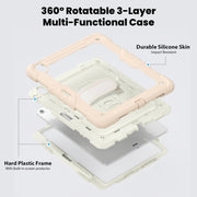For iPad Air 13 2024 Silicone Hybrid PC Tablet Case with Shoulder Strap(Beige + Rose Gold)
