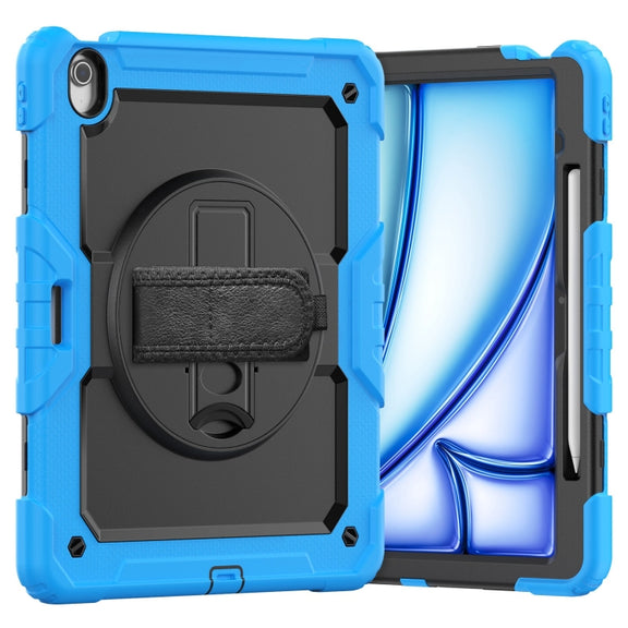For iPad Air 13 2025 / 2024 Silicone Hybrid PC Tablet Case with Shoulder Strap(Black + Light Blue)