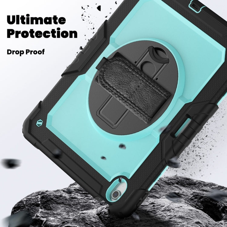For iPad Air 13 2025 / 2024 Turntable Holder Silicone Hybrid PC Tablet Case with Shoulder Strap(Light Blue + Black)