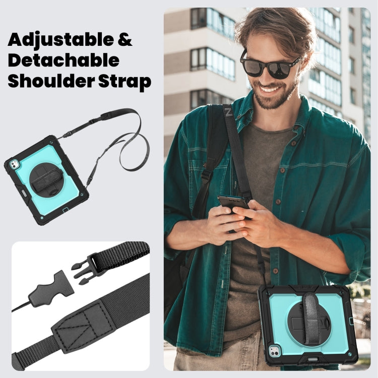 For iPad Pro 13 2024 Silicone Hybrid PC Tablet Case with Shoulder Strap(Light Blue + Black)