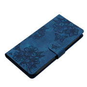 For iPhone 16 Pro Cherry Blossom Butterfly Skin Feel Embossed PU Phone Case(Blue)