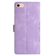 For iPhone 16e Cherry Blossom Butterfly Skin Feel Embossed PU Phone Case(Purple)
