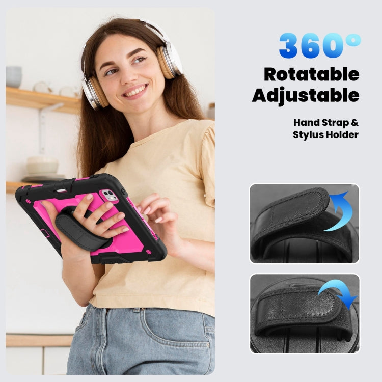 For iPad Pro 11 2024 Silicone Hybrid PC Tablet Case with Shoulder Strap(Rose Red + Black)