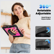 For iPad Pro 11 2024 Silicone Hybrid PC Tablet Case with Shoulder Strap(Rose Red + Black)