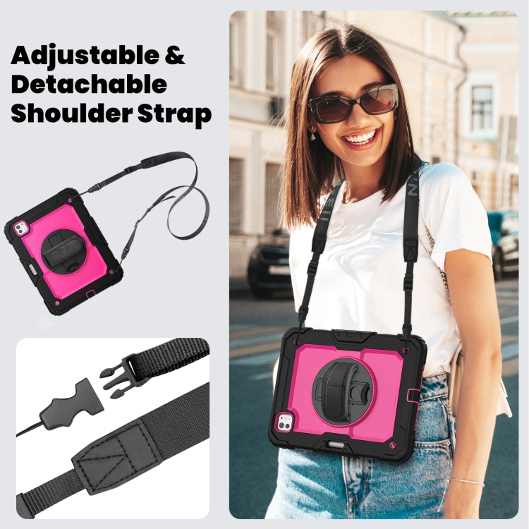 For iPad Pro 11 2024 Silicone Hybrid PC Tablet Case with Shoulder Strap(Rose Red + Black)