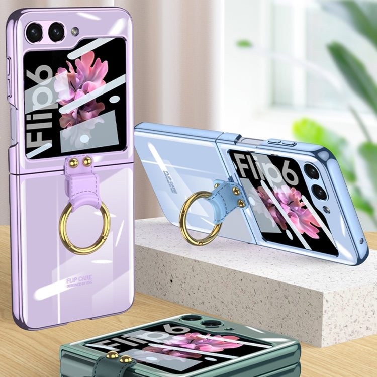 For Samsung Galaxy Z Flip6 GKK Integrated Electroplating Phone Case with Ring(Green)