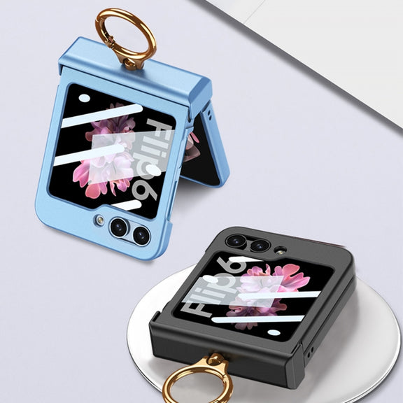 For Samsung Galaxy Z Flip6 GKK Integrated Ultra-thin Hinge Full Coverage Phone Case with Ring(Pink)