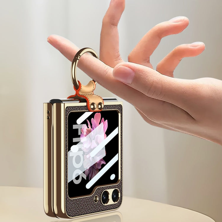 For Samsung Galaxy Z Flip6 GKK Integrated Electroplating Leather Phone Case with Ring/Strap(White)