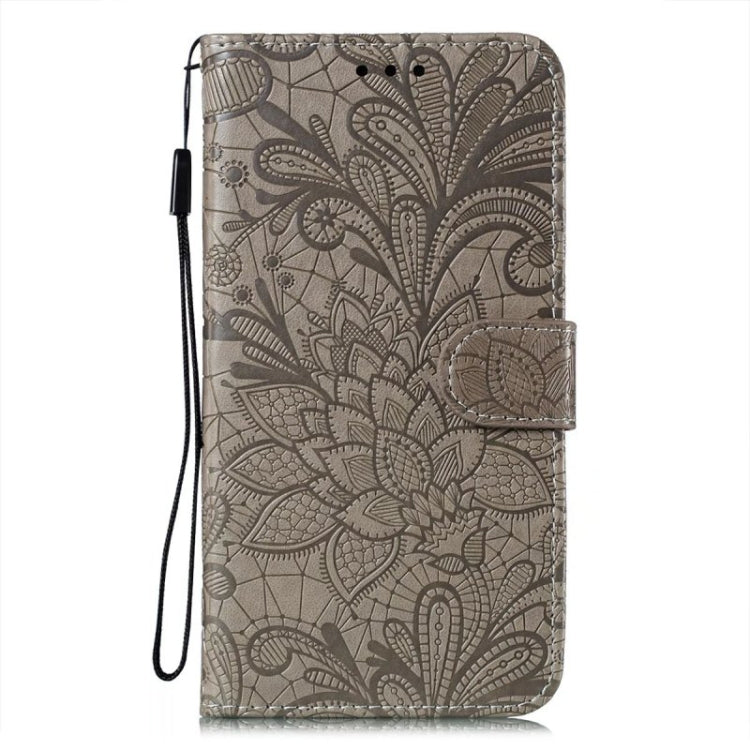 For Google Pixel 9 Pro Lace Flower Embossing Flip Leather Phone Case(Grey)