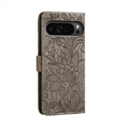 For Google Pixel 9 Pro Lace Flower Embossing Flip Leather Phone Case(Grey)