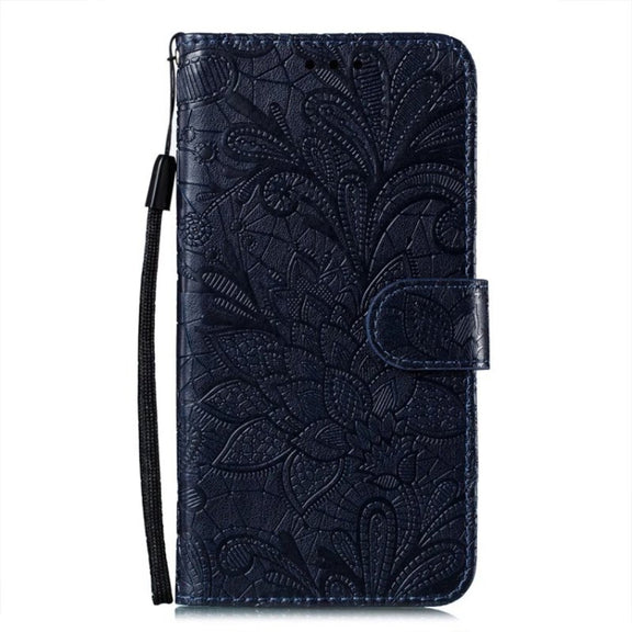 For Google Pixel 9 Pro Lace Flower Embossing Flip Leather Phone Case(Dark Blue)