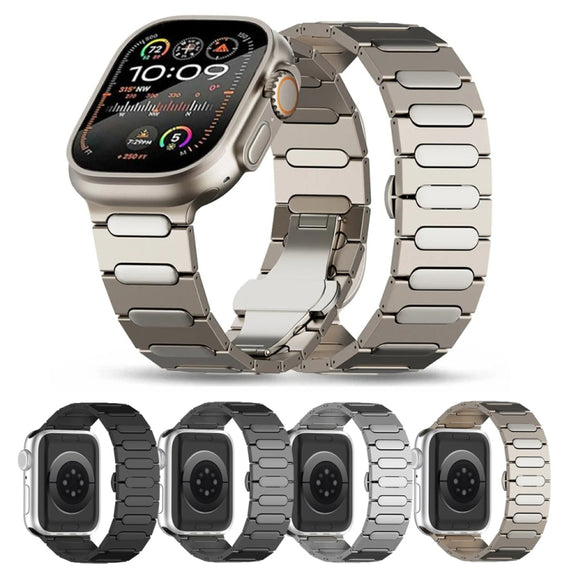For Apple Watch SE 2023 44mm Oval Butterfly Buckle Titanium Alloy Watch Band(Silver)