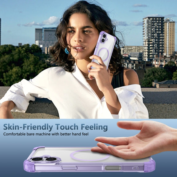 For iPhone 16 Transparent MagSafe Magnetic Phone Case(Purple)