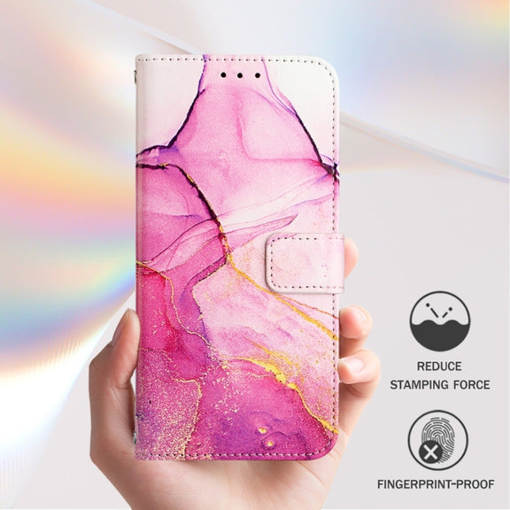 For Blackview A53 PT003 Marble Pattern Flip Leather Phone Case(Pink Purple Gold)