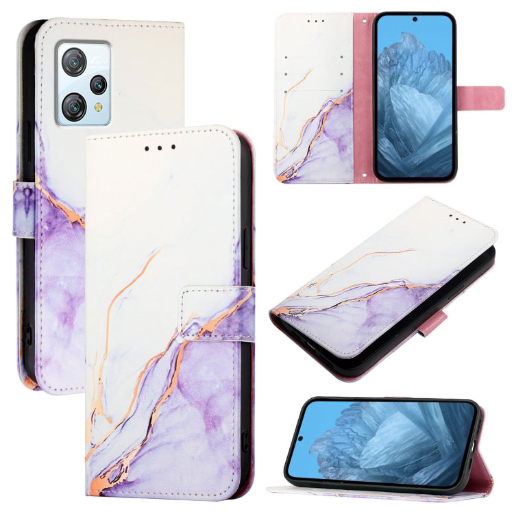 For Blackview A53 PT003 Marble Pattern Flip Leather Phone Case(White Purple)