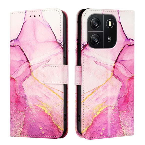For Blackview Wave 6C PT003 Marble Pattern Flip Leather Phone Case(Pink Purple Gold)