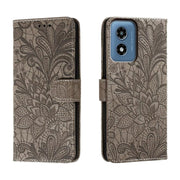 For Motorola Moto G Play 2024 Lace Flower Embossing Flip Leather Phone Case(Grey)