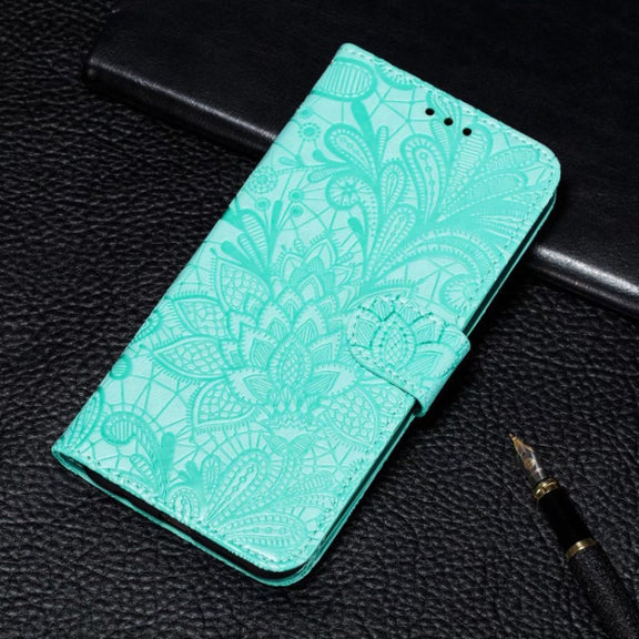For Motorola Moto G Play 2024 Lace Flower Embossing Flip Leather Phone Case(Green)