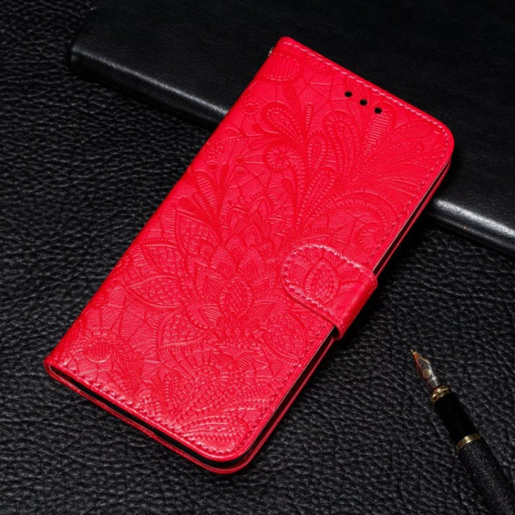 For Motorola Moto G Play 2024 Lace Flower Embossing Flip Leather Phone Case(Red)